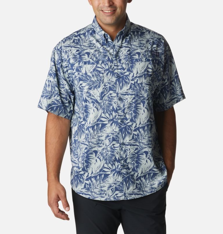 Men\'s Columbia PFG Super Tamiami Short Sleeve Shirts Blue | CA-H8036