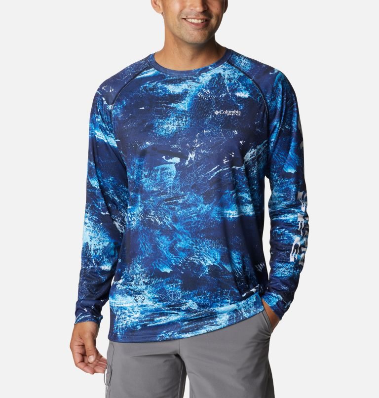 Men\'s Columbia PFG Super Terminal Tackle Long Sleeve Sweatshirts Blue | CA-UL840