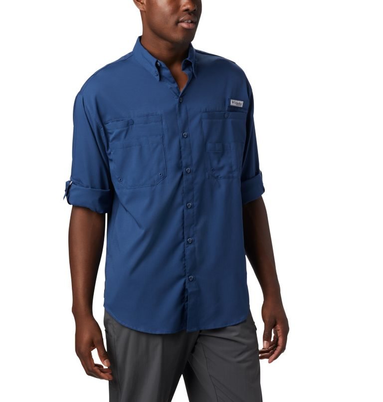 Men's Columbia PFG Tamiami II Long Sleeve Shirts Navy | CA-I3651