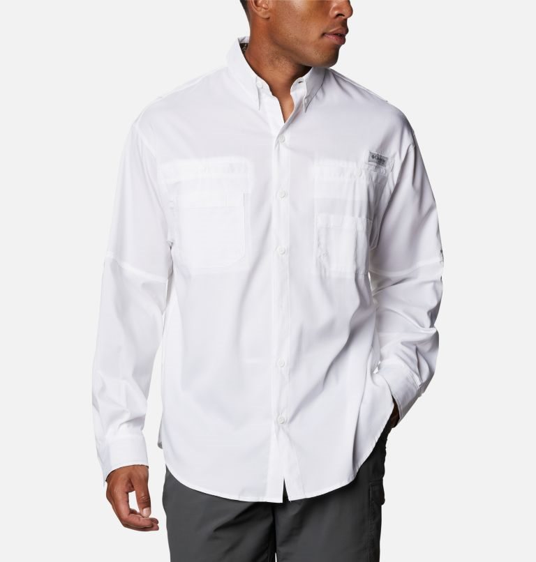 Men\'s Columbia PFG Tamiami II Long Sleeve Shirts White | CA-X5AC4
