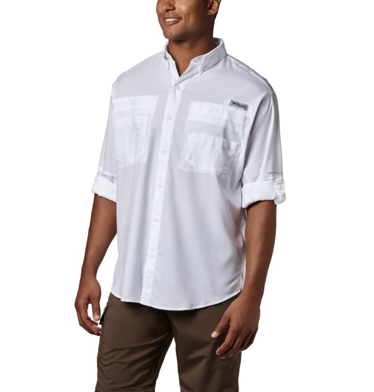 Men's Columbia PFG Tamiami II Long Sleeve Shirts White | CA-X8CA3