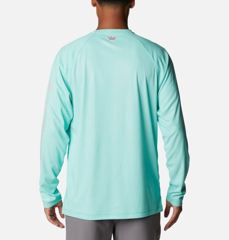 Men's Columbia PFG Terminal Deflector Long Sleeve Sweatshirts Turquoise | CA-O8C61