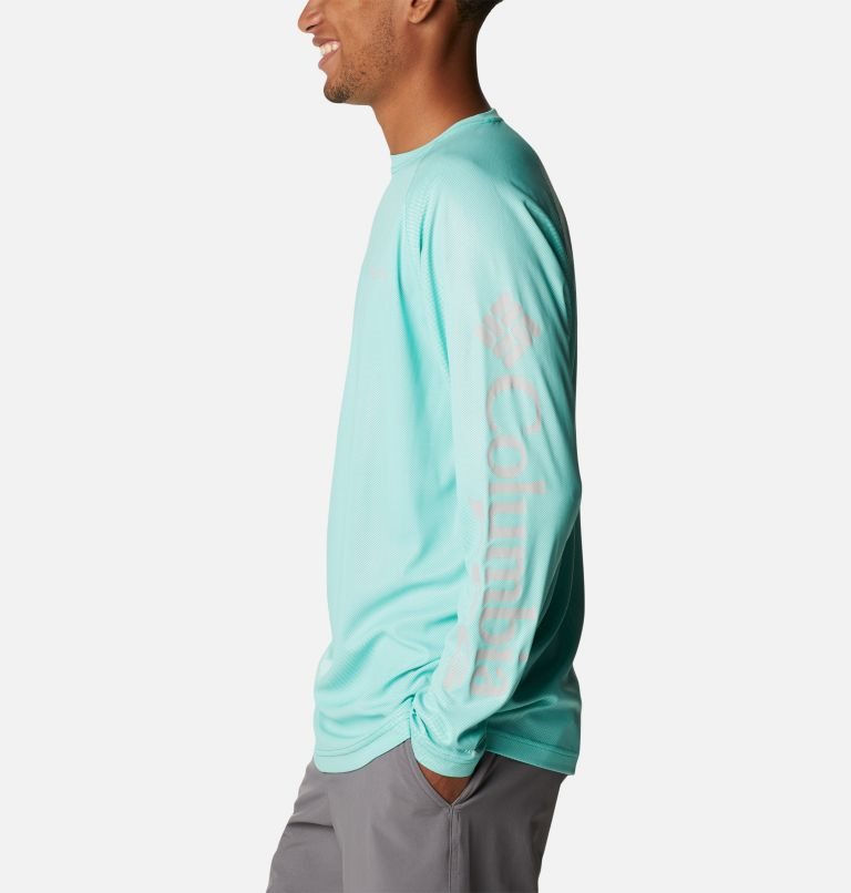 Men's Columbia PFG Terminal Deflector Long Sleeve Sweatshirts Turquoise | CA-O8C61