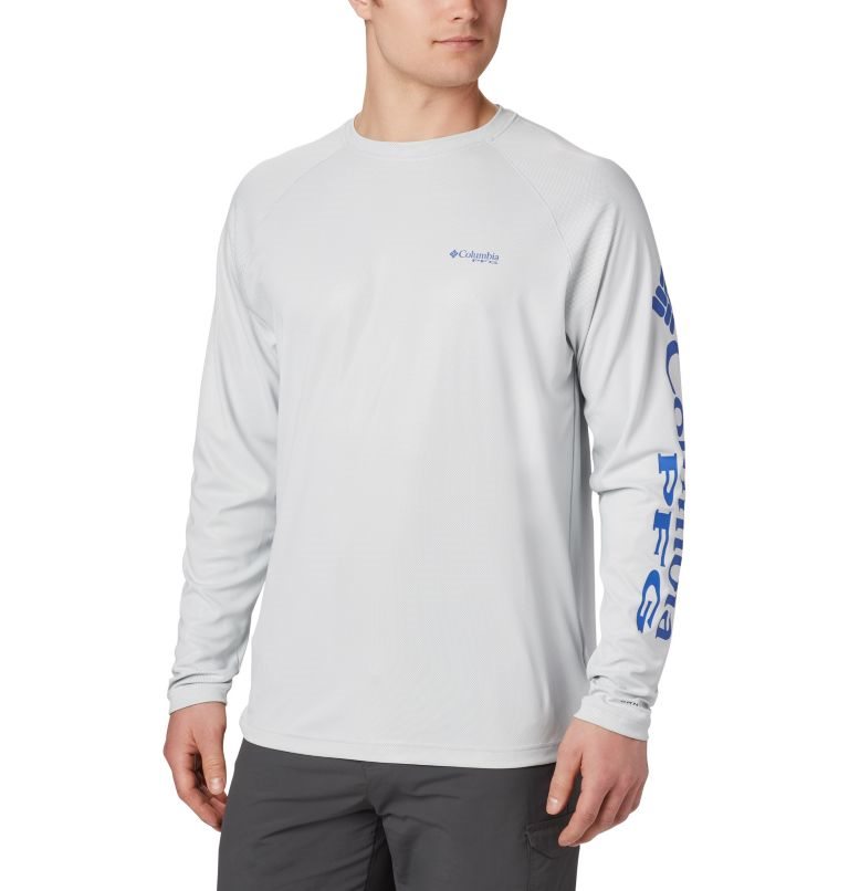 Men\'s Columbia PFG Terminal Deflector Long Sleeve Sweatshirts Light Grey | CA-PCA0L