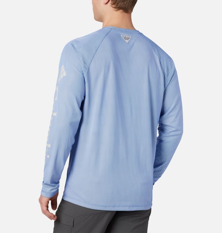 Men's Columbia PFG Terminal Deflector Long Sleeve Sweatshirts Light Blue | CA-Y6CL3