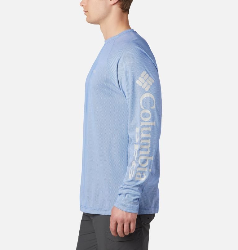Men's Columbia PFG Terminal Deflector Long Sleeve Sweatshirts Light Blue | CA-Y6CL3