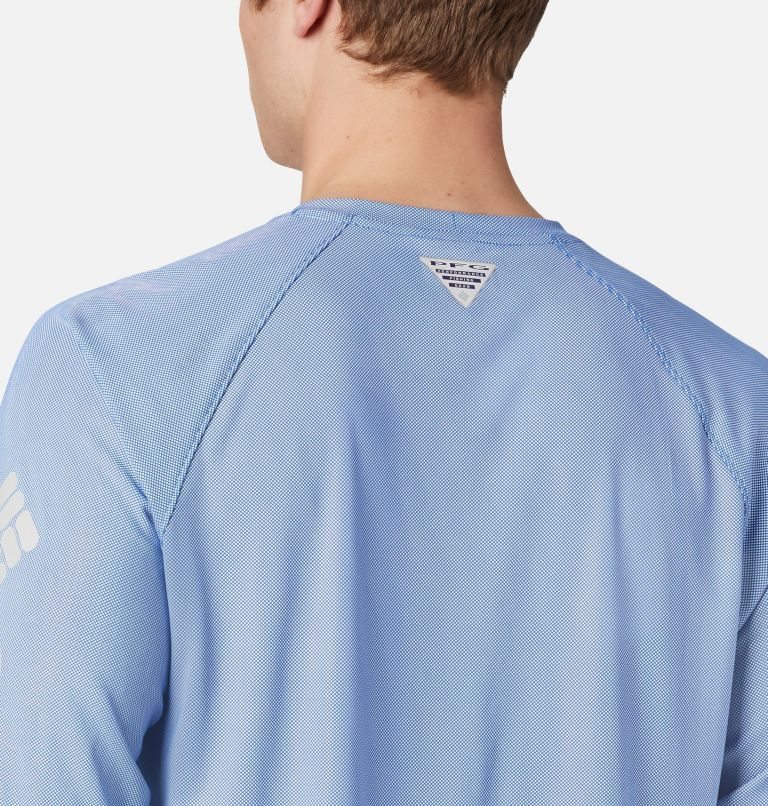 Men's Columbia PFG Terminal Deflector Long Sleeve Sweatshirts Light Blue | CA-Y6CL3