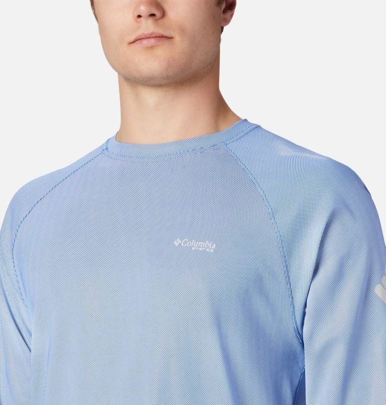 Men's Columbia PFG Terminal Deflector Long Sleeve Sweatshirts Light Blue | CA-Y6CL3