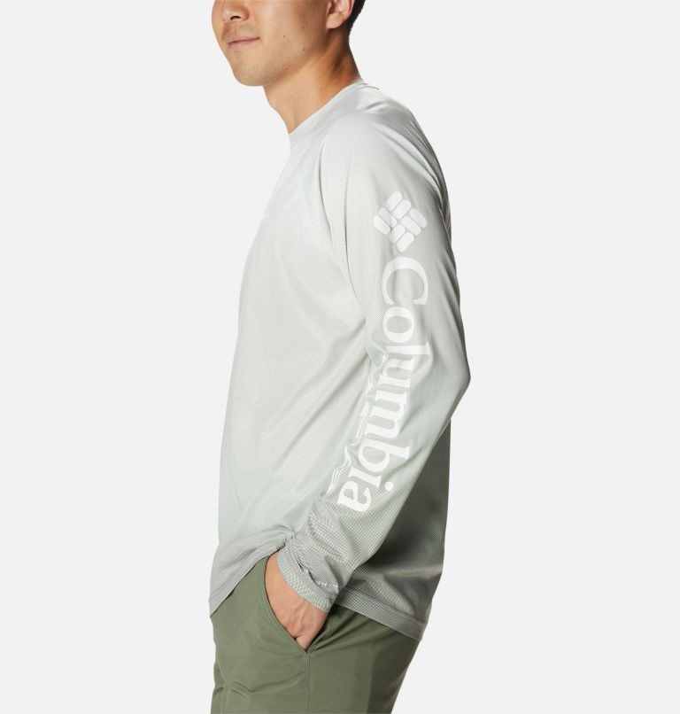 Men's Columbia PFG Terminal Deflector Printed Long Sleeve Sweatshirts Light Grey | CA-E6A81