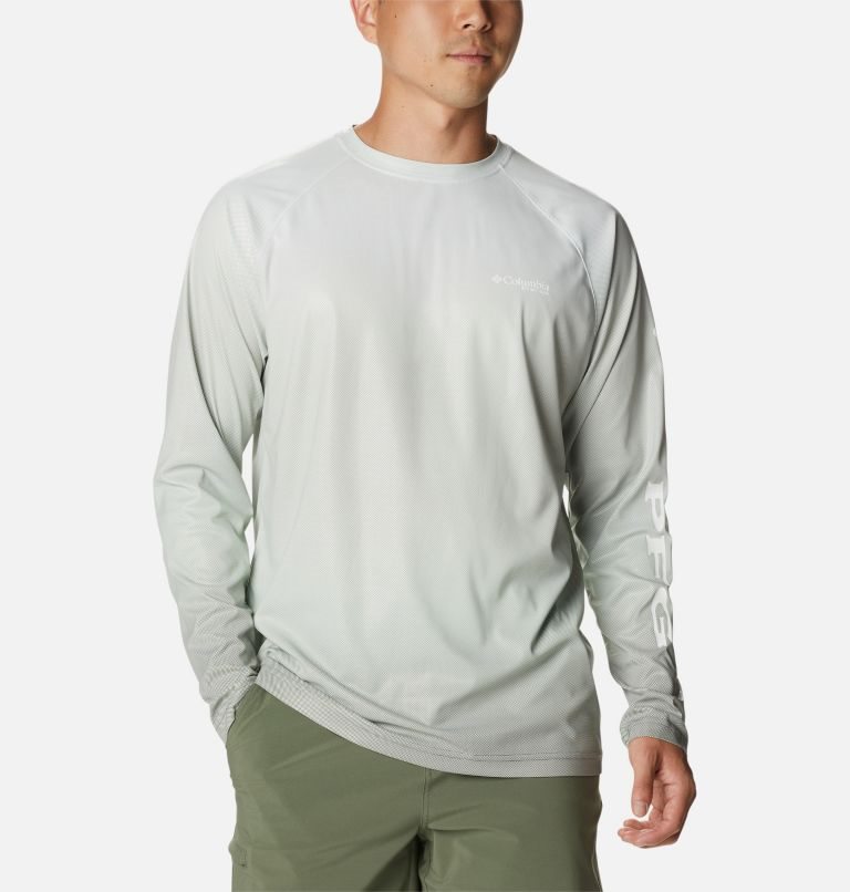 Men\'s Columbia PFG Terminal Deflector Printed Long Sleeve Sweatshirts Light Grey | CA-E6A81