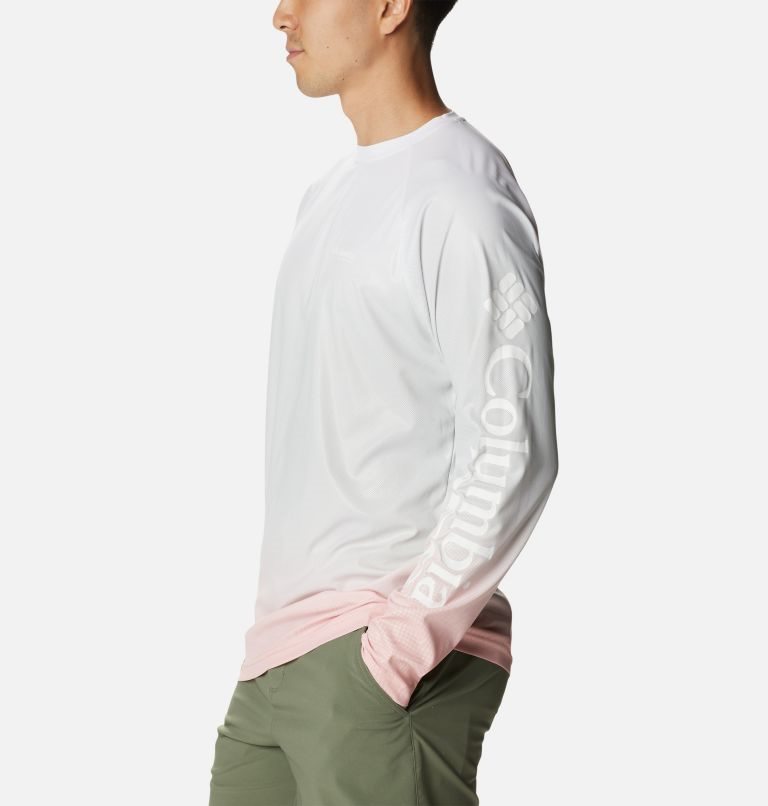 Men's Columbia PFG Terminal Deflector Printed Long Sleeve Sweatshirts White | CA-W6C1L