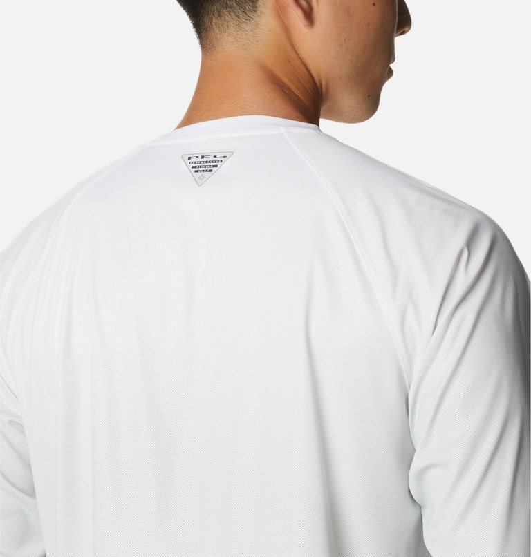 Men's Columbia PFG Terminal Deflector Printed Long Sleeve Sweatshirts White | CA-W6C1L