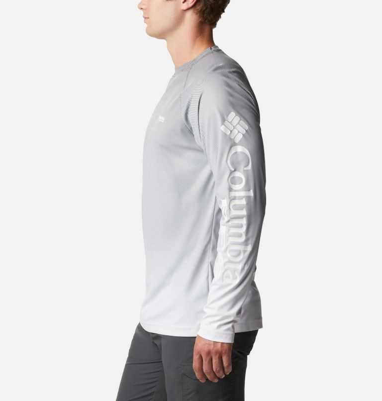 Men's Columbia PFG Terminal Deflector Printed Long Sleeve Sweatshirts Light Grey | CA-Z3A16