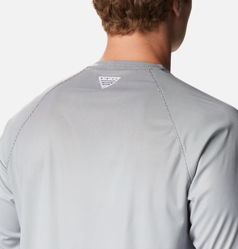 Men's Columbia PFG Terminal Deflector Printed Long Sleeve Sweatshirts Light Grey | CA-Z3A16