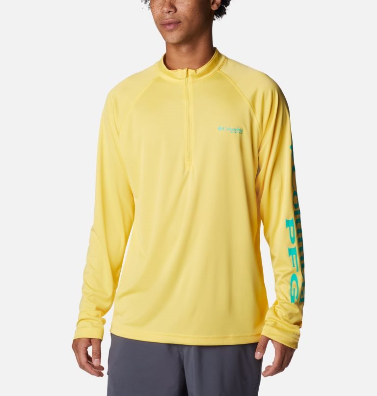 Men\'s Columbia PFG Terminal Tackle 1/4 Zip Sweatshirts Yellow | CA-FA05C