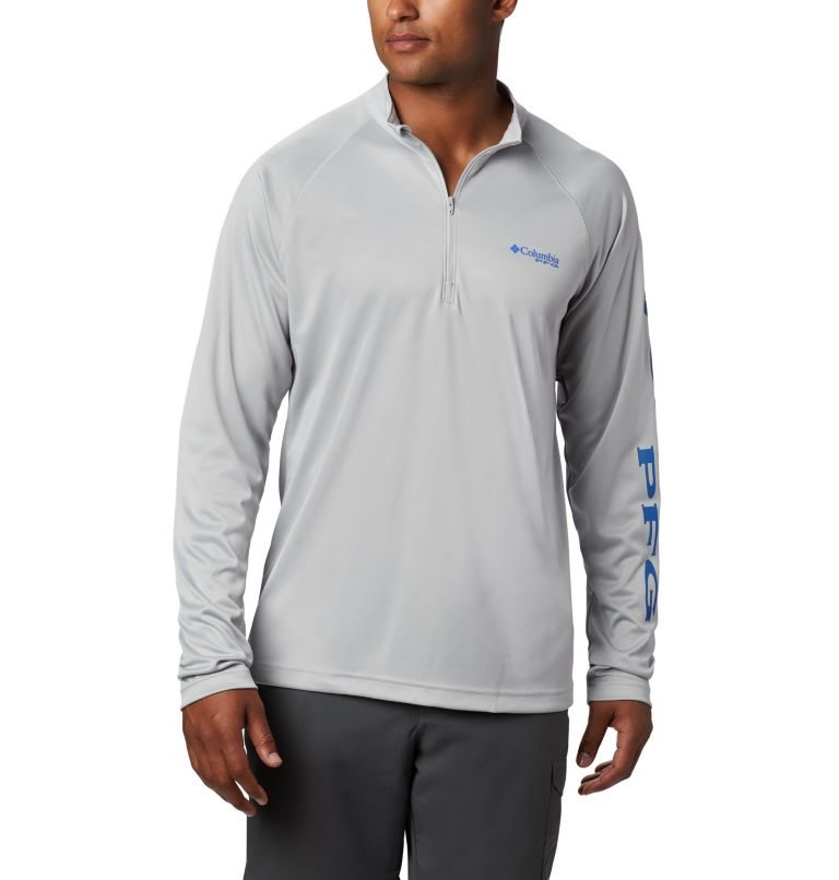 Men\'s Columbia PFG Terminal Tackle 1/4 Zip Sweatshirts Light Grey | CA-L0658