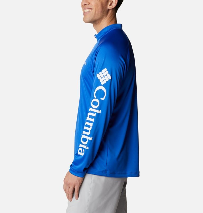 Men's Columbia PFG Terminal Tackle 1/4 Zip Sweatshirts Blue | CA-N45LC