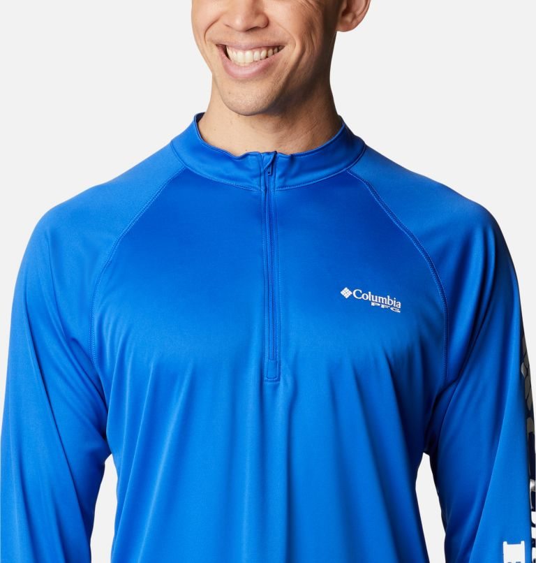 Men's Columbia PFG Terminal Tackle 1/4 Zip Sweatshirts Blue | CA-N45LC