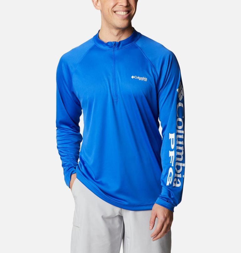 Men\'s Columbia PFG Terminal Tackle 1/4 Zip Sweatshirts Blue | CA-N45LC
