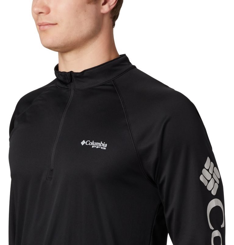Men's Columbia PFG Terminal Tackle 1/4 Zip Sweatshirts Black | CA-YA465