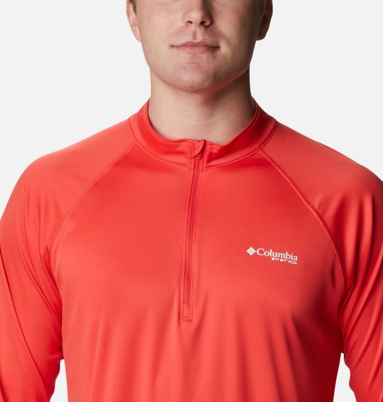 Men's Columbia PFG Terminal Tackle 1/4 Zip Sweatshirts Red | CA-Z1A35