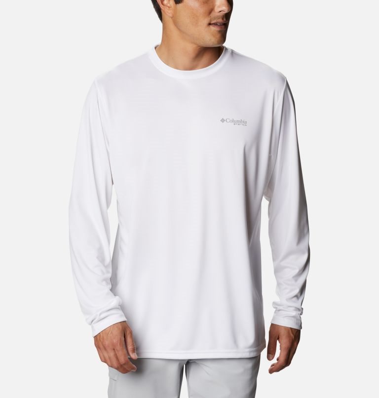 Men's Columbia PFG Terminal Tackle Carey Chen Long Sleeve Sweatshirts White | CA-BL615