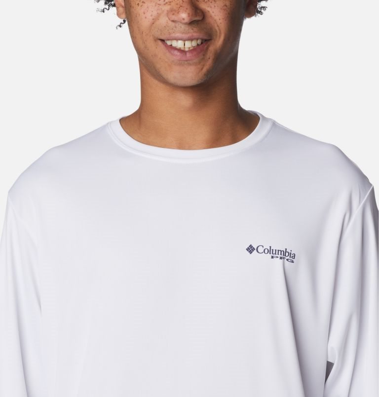 Men's Columbia PFG Terminal Tackle Carey Chen Long Sleeve Sweatshirts White | CA-FLA86