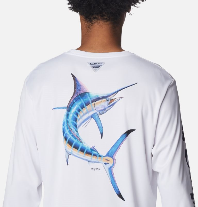 Men's Columbia PFG Terminal Tackle Carey Chen Long Sleeve Sweatshirts White | CA-FLA86
