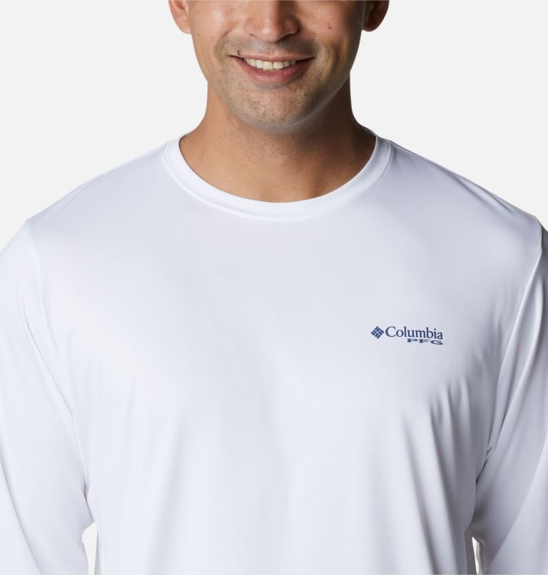 Men's Columbia PFG Terminal Tackle Carey Chen Long Sleeve Sweatshirts White | CA-N0CAL