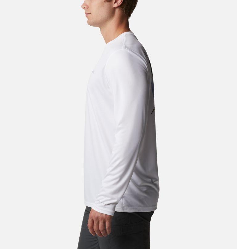 Men's Columbia PFG Terminal Tackle Carey Chen Long Sleeve Sweatshirts White | CA-X45L8