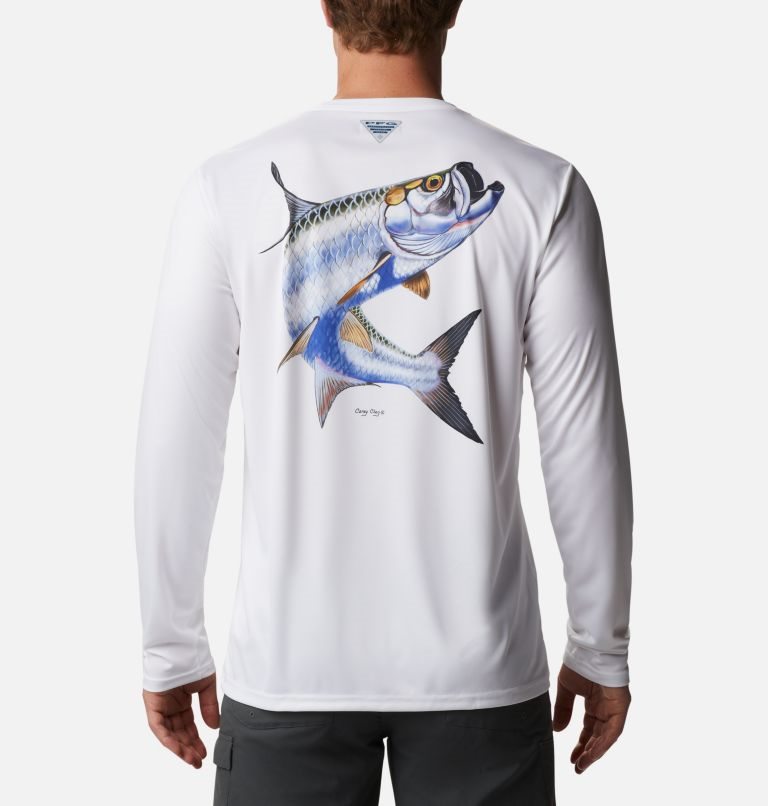 Men\'s Columbia PFG Terminal Tackle Carey Chen Long Sleeve Sweatshirts White | CA-X45L8