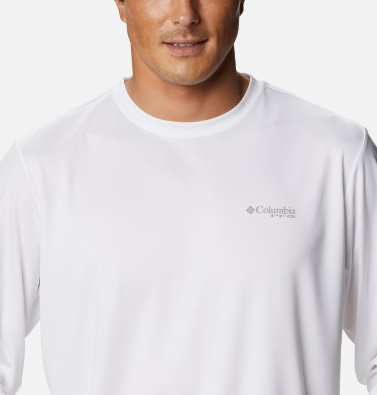 Men's Columbia PFG Terminal Tackle Carey Chen Long Sleeve Sweatshirts White | CA-Y0ACL