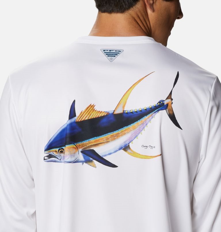 Men's Columbia PFG Terminal Tackle Carey Chen Long Sleeve Sweatshirts White | CA-Y0ACL