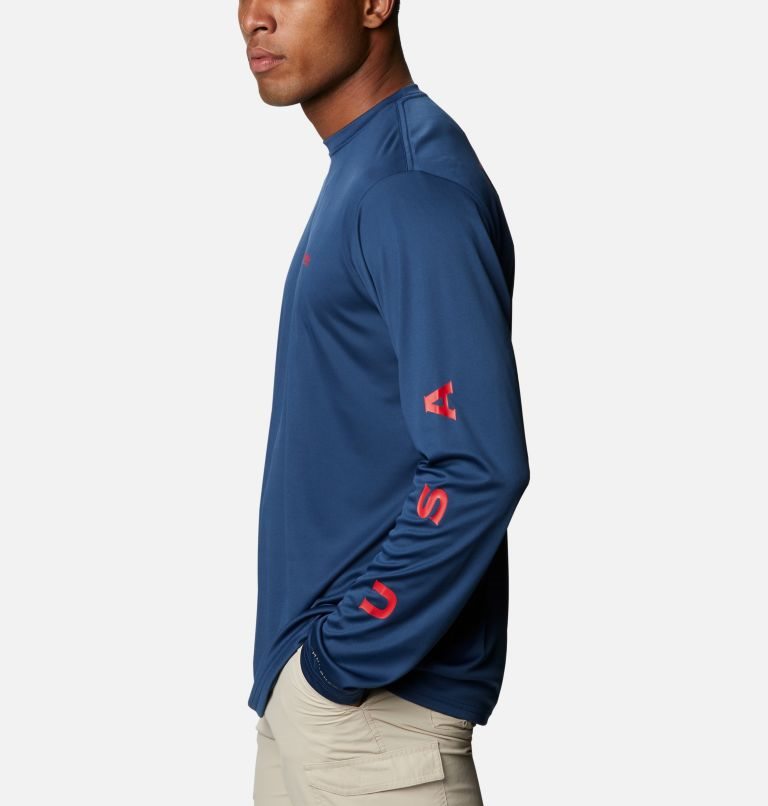 Men's Columbia PFG Terminal Tackle Destination Long Sleeve Sweatshirts Navy | CA-SA863