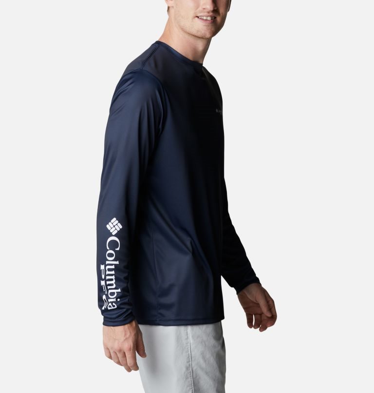 Men's Columbia PFG Terminal Tackle First On The Water Classic Long Sleeve Sweatshirts Navy | CA-H6AL3