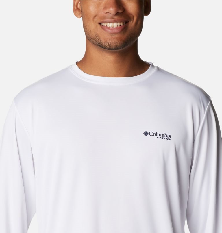 Men's Columbia PFG Terminal Tackle First On The Water Classic Long Sleeve Sweatshirts White | CA-OA35L