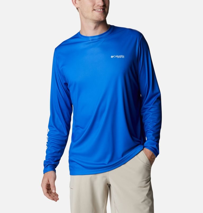 Men's Columbia PFG Terminal Tackle First On The Water Classic Long Sleeve Sweatshirts Blue | CA-Q8L43
