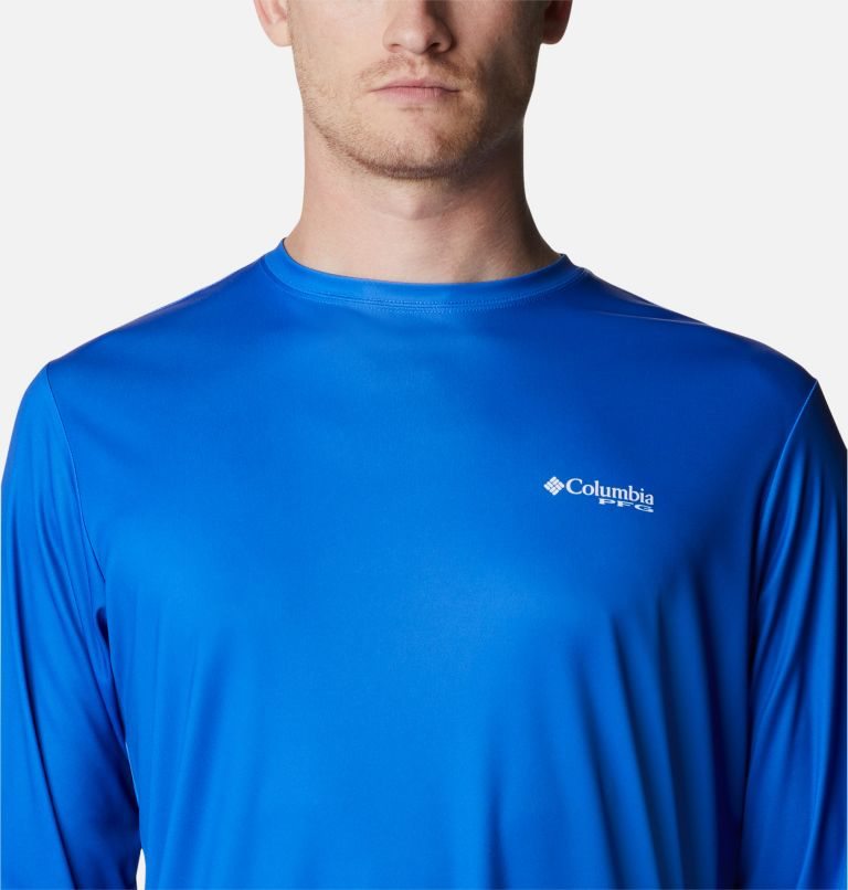 Men's Columbia PFG Terminal Tackle First On The Water Classic Long Sleeve Sweatshirts Blue | CA-Q8L43
