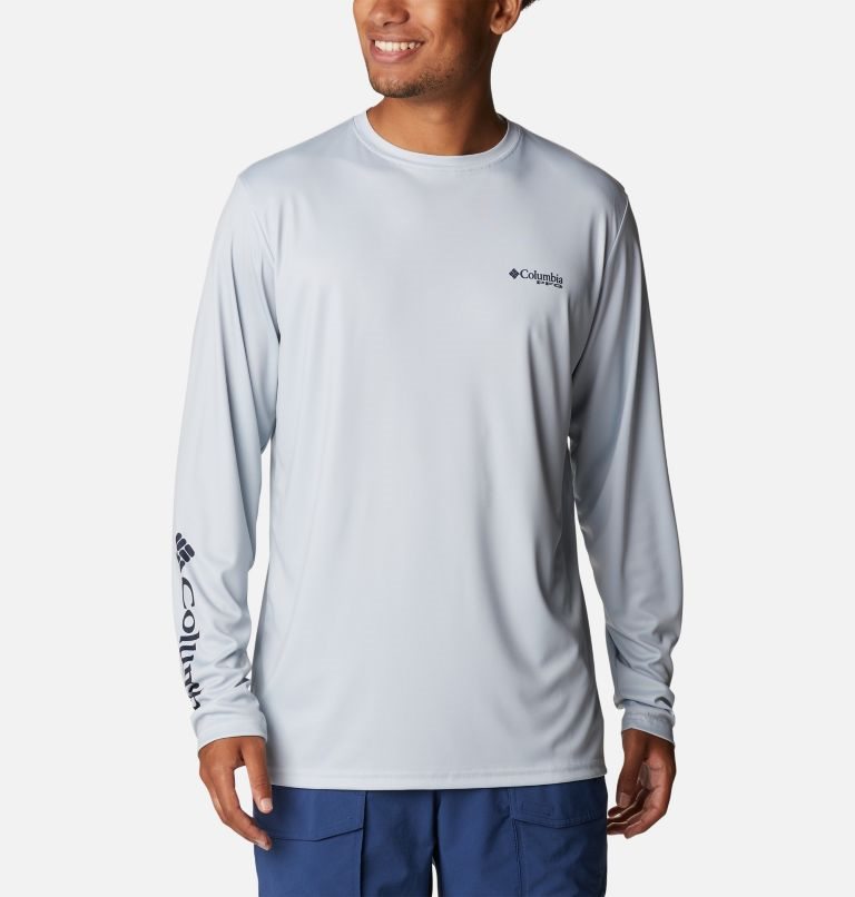 Men's Columbia PFG Terminal Tackle Fish Fill Long Sleeve Sweatshirts Light Grey | CA-H06C3