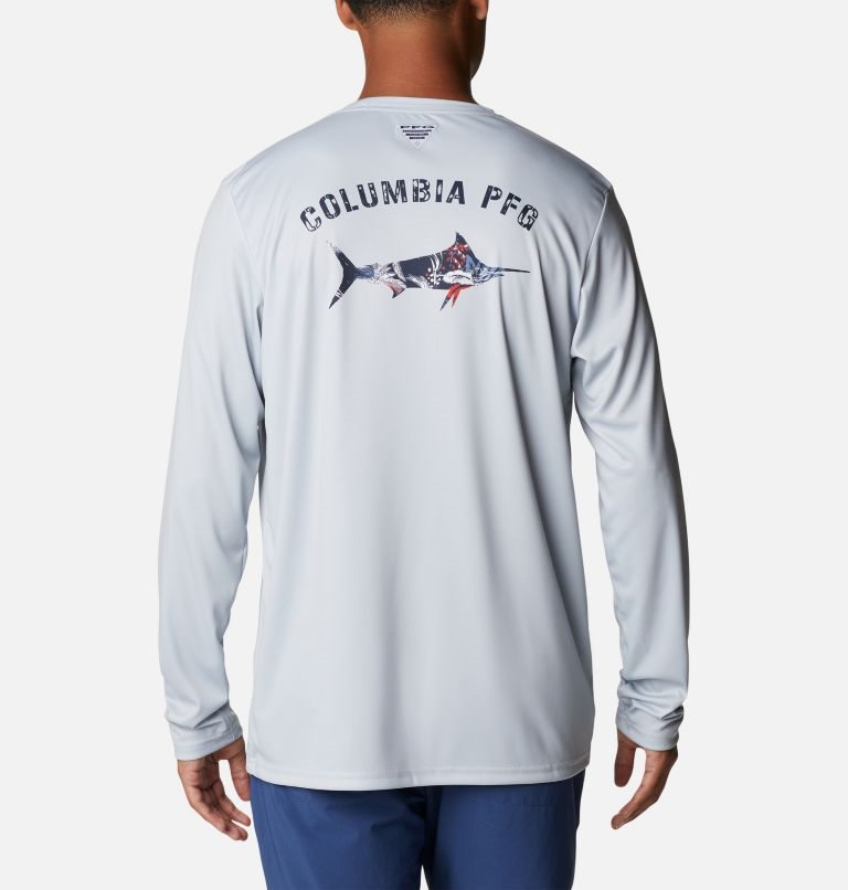 Men\'s Columbia PFG Terminal Tackle Fish Fill Long Sleeve Sweatshirts Light Grey | CA-H06C3