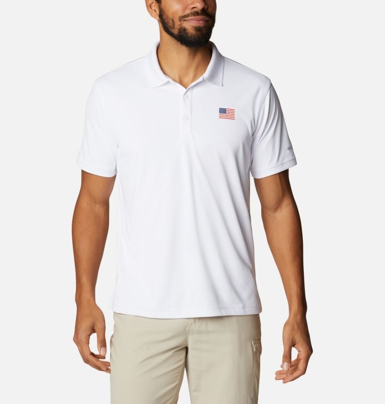 Men\'s Columbia PFG Terminal Tackle Flag Polo Shirts White | CA-X1683