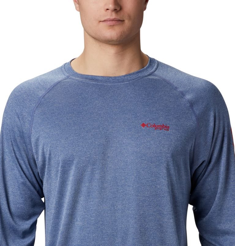 Men's Columbia PFG Terminal Tackle Heather Long Sleeve Sweatshirts Blue | CA-B13CA