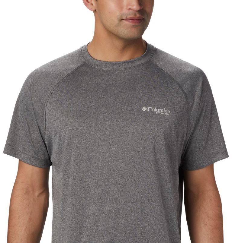 Men's Columbia PFG Terminal Tackle Heather Short Sleeve T Shirts Grey | CA-BLA64