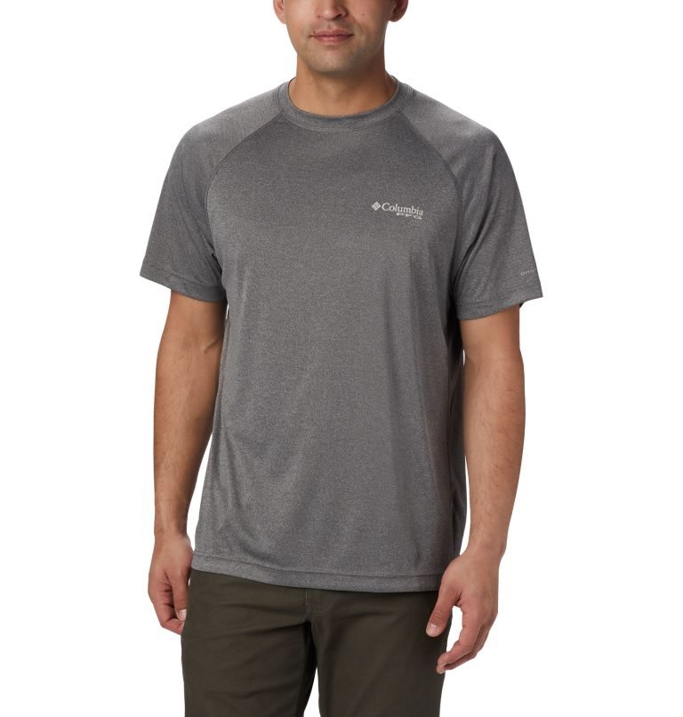 Men\'s Columbia PFG Terminal Tackle Heather Short Sleeve T Shirts Grey | CA-BLA64