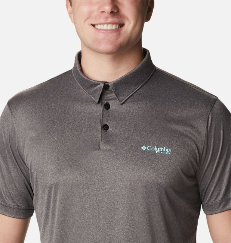 Men's Columbia PFG Terminal Tackle Heather Polo Shirts Dark Grey | CA-K4035