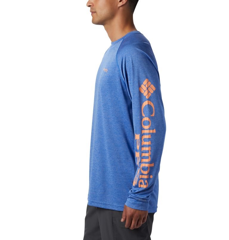 Men's Columbia PFG Terminal Tackle Heather Long Sleeve Sweatshirts Blue | CA-P346C