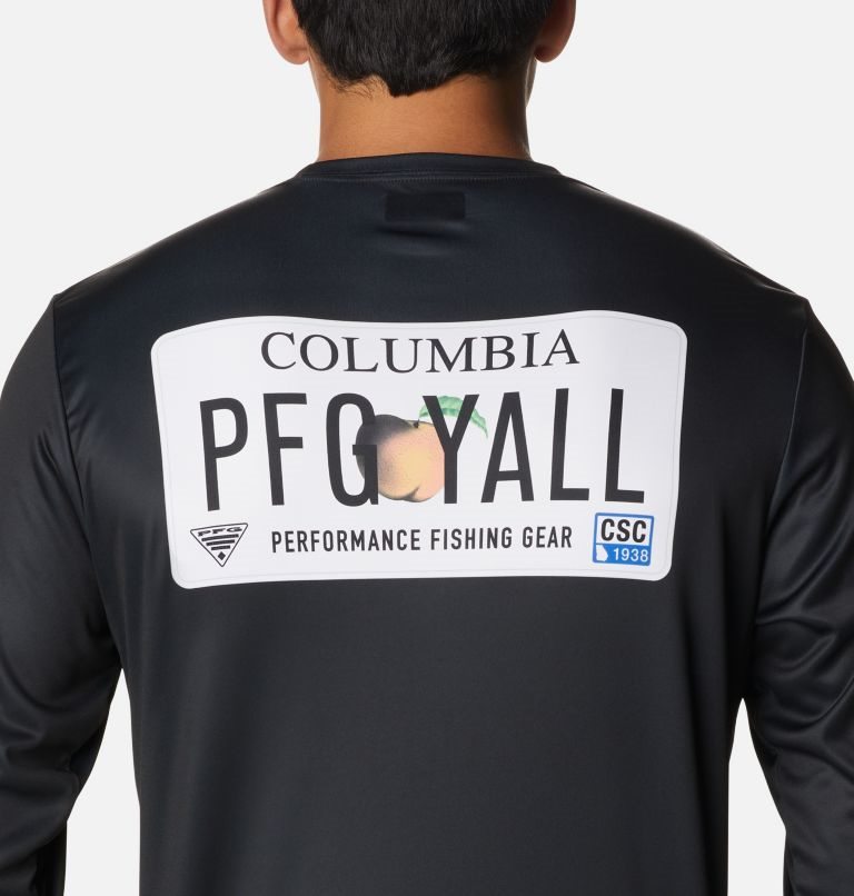 Men's Columbia PFG Terminal Tackle License Plate Long Sleeve Sweatshirts Black | CA-EA685