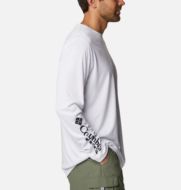 Men's Columbia PFG Terminal Tackle License Plate Long Sleeve Sweatshirts White | CA-L0315