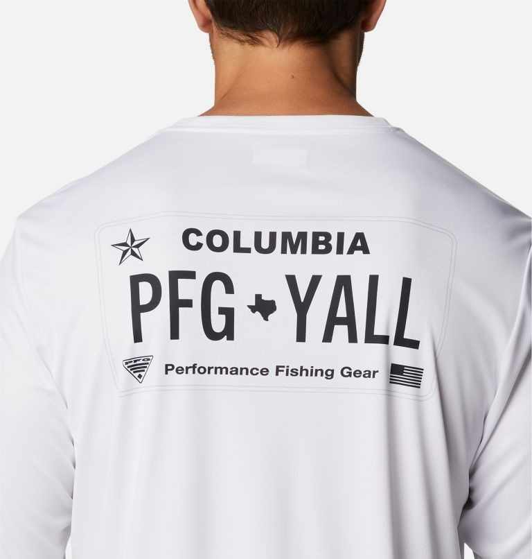 Men's Columbia PFG Terminal Tackle License Plate Long Sleeve Sweatshirts White | CA-L0315