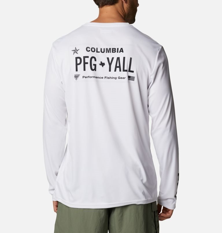 Men\'s Columbia PFG Terminal Tackle License Plate Long Sleeve Sweatshirts White | CA-L0315